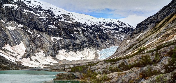 Nigardsbreen glacier, a beautiful arm of the large Jostedalsbreen glacier. Nigardsbreen lies about 6 kilometres north of the village of Gjerde in the Jostedalen valley, Norway, Europe