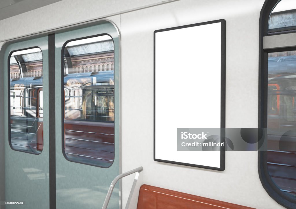 blank poster on a train blank poster on a train 3d rendering Template Stock Photo