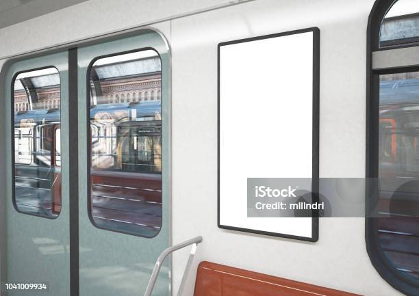 Blank Poster On A Train Stock Photo - Download Image Now - Template, Poster, Subway