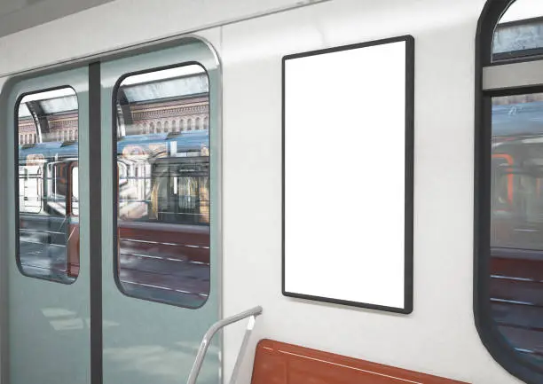 blank poster on a train 3d rendering