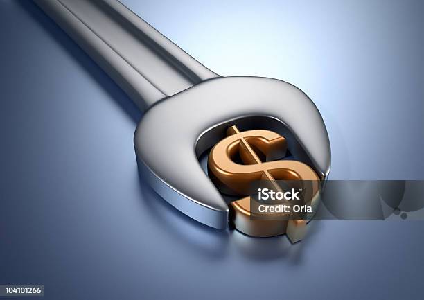 Dollar Adjustment Stock Photo - Download Image Now - Dollar Sign, Wrench, Blue