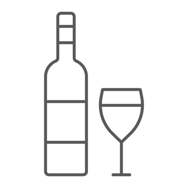 ilustraciones, imágenes clip art, dibujos animados e iconos de stock de icono de línea de finos vinos, alcohol y bebidas, vidrio muestra, gráficos vectoriales, un patrón linear sobre un fondo blanco. - wine pouring wineglass red