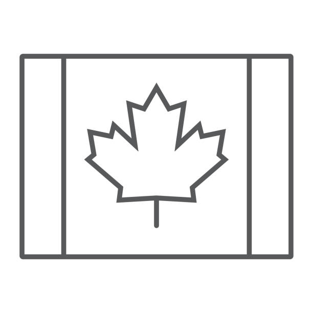 kanadische flagge dünne linie icon, kanada und ahorn, blatt zeichen, vektor-grafiken, ein lineares muster auf weißem hintergrund. - canadian flag stock-grafiken, -clipart, -cartoons und -symbole
