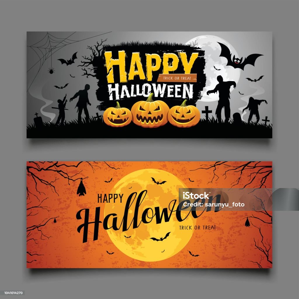 Happy Halloween party banners horizontal collections Happy Halloween party banners horizontal collections design background, Vector illustrations Halloween stock vector