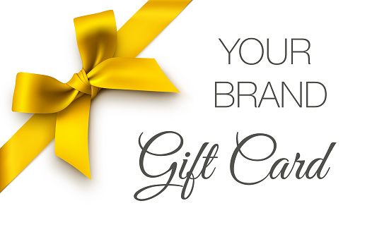 Vector illustration of gift card with gold bow. EPS10 transparency effect, effect transparent shadows.