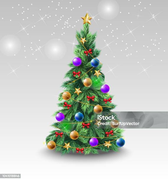 Schöne Weihnachtsbaum Mit Bunten Kugeln Stock Vektor Art und mehr Bilder von Weihnachtsbaum - Weihnachtsbaum, Weihnachten, Baum