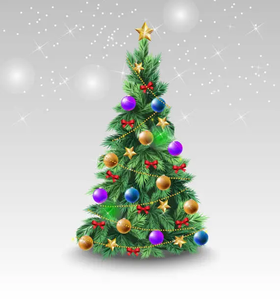 Vector illustration of Beautiful Christmas tree with colorful balls