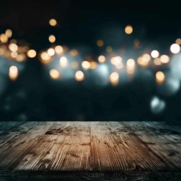 istock Halloween background with old wooden table 1041025336