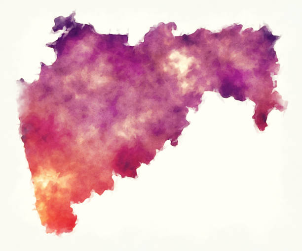 maharashtra bundesstaat aquarell landkarte von indien vor einem weißen hintergrund - water white background splashing ideas stock-grafiken, -clipart, -cartoons und -symbole