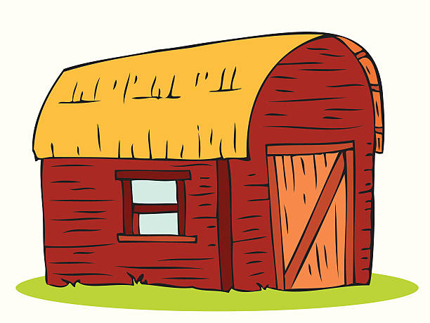 Barn with straw roof.  rail fence stock illustrations