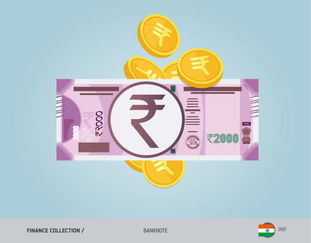 istock 2000 Indian Rupee Banknote with flying coins. Flat style vector illustration. Finance concept. 1041052904