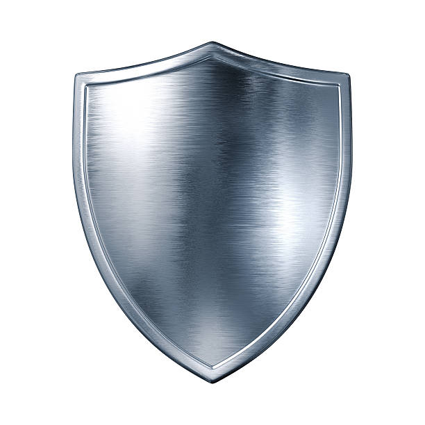 Silver shield Silver shield. Isolated on white. 3D render. shield stock pictures, royalty-free photos & images