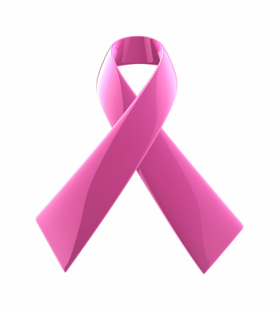 Breast Cancer Awareness Glossy Pink Ribbon. Isolated On White. 3D render.