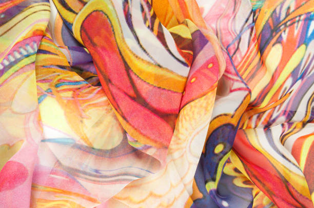 istock Fabric colors abstraction, with a pattern of yellow, blue, blue, red lines 1041061792