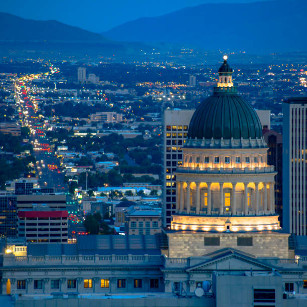 istock Utah State Capital Building and city at twilight 1041063208
