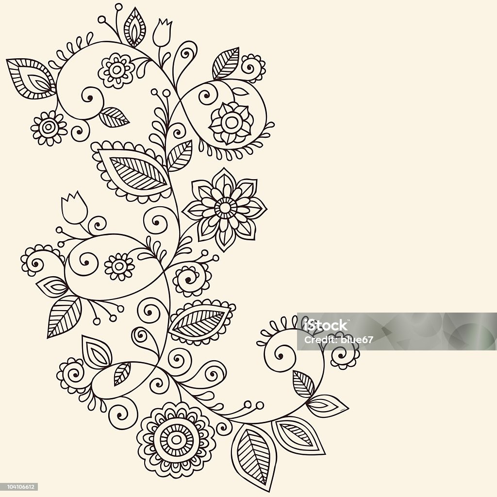 Henna Mehndi Paisley Flower Vine Doodle  Abstract stock vector
