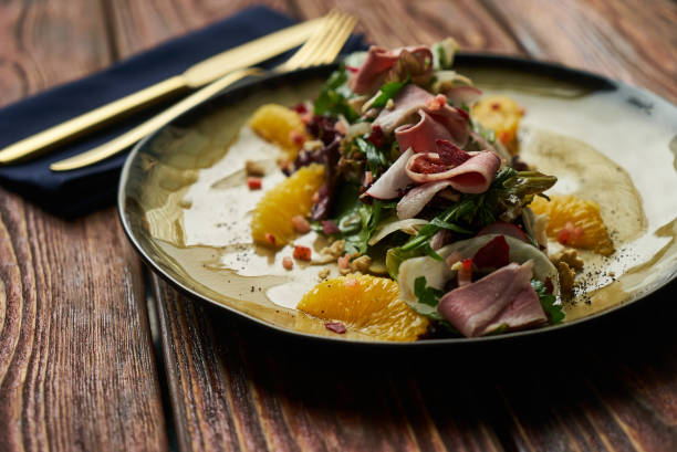 istock Vegetable salad with Smoked duck breast. Fresh 1041077408