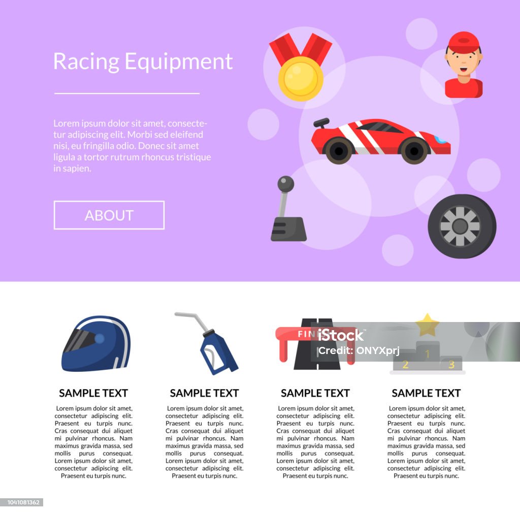 Vector flat car racing icons page template illustration Web site vector flat car racing icons landing page template illustration Athlete stock vector