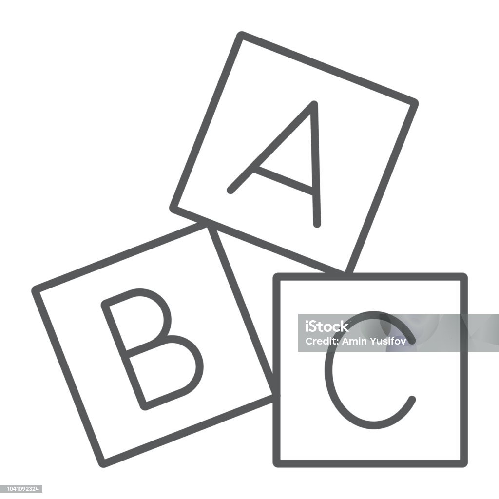 Alphabet cubes thin line icon, abc and toy, block sign, vector graphics, a linear pattern on a white background. Alphabet cubes thin line icon, abc and toy, block sign, vector graphics, a linear pattern on a white background, eps 10. Alphabetical Order stock vector