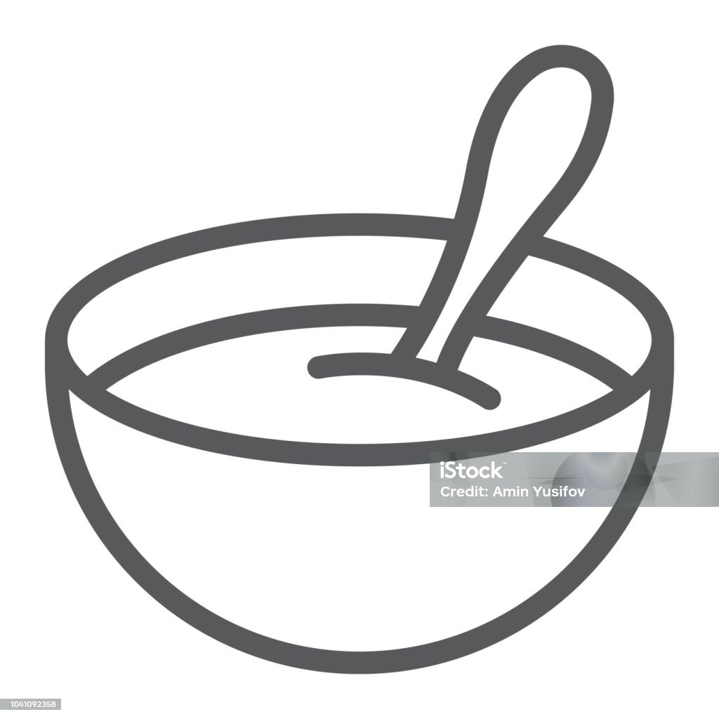 Icône de la ligne céréales, aliments pour bébés et manger, plat signe, graphiques vectoriels, un dessin linéaire sur un fond blanc. - clipart vectoriel de Bol et saladier libre de droits