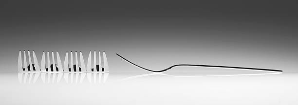 istock Five forks isolated on grey. Black and white. 104109517