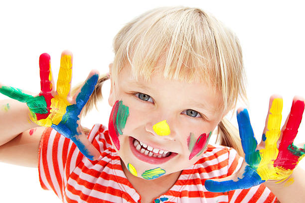 istock Cute Little Girl With Painted Hands 104109967