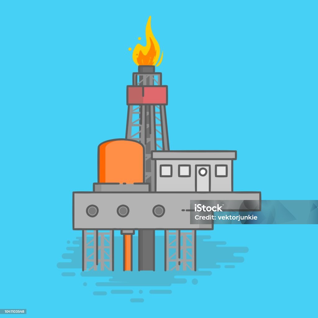 Offshore Rig Graphics Offshore Rig Gradient Flat Style With Out Line Illustration Vector ...
