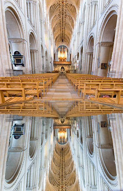 istock Interior nave of Norwich Cathedral reflected in a mirror. 104110783