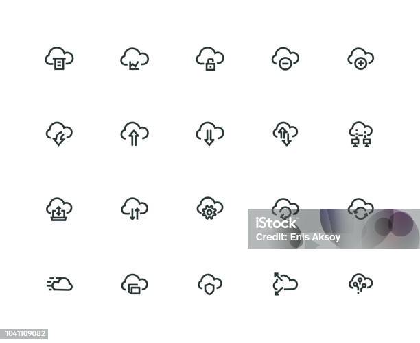 Computer Cloud Icon Set Thick Line Series Stock Illustration - Download Image Now - Icon Symbol, Downloading, Digital Display