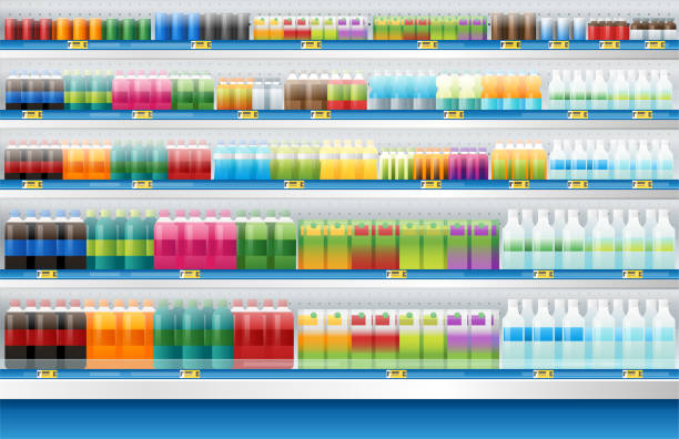 istock beverages for sale display on shelf in supermarket , vector , illustration 1041110398