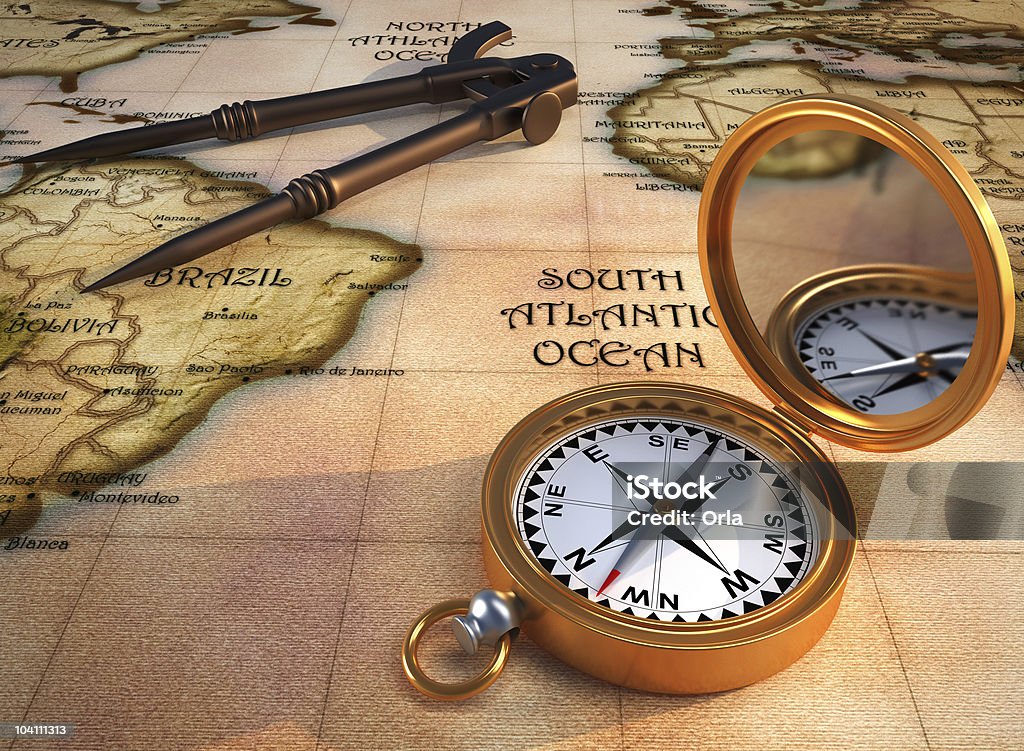 Old map and compass  Cartography Stock Photo