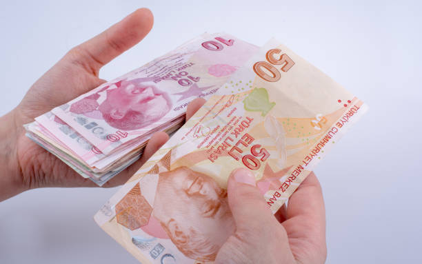 istock Hand holding Turksh Lira banknotes  in hand 1041116874