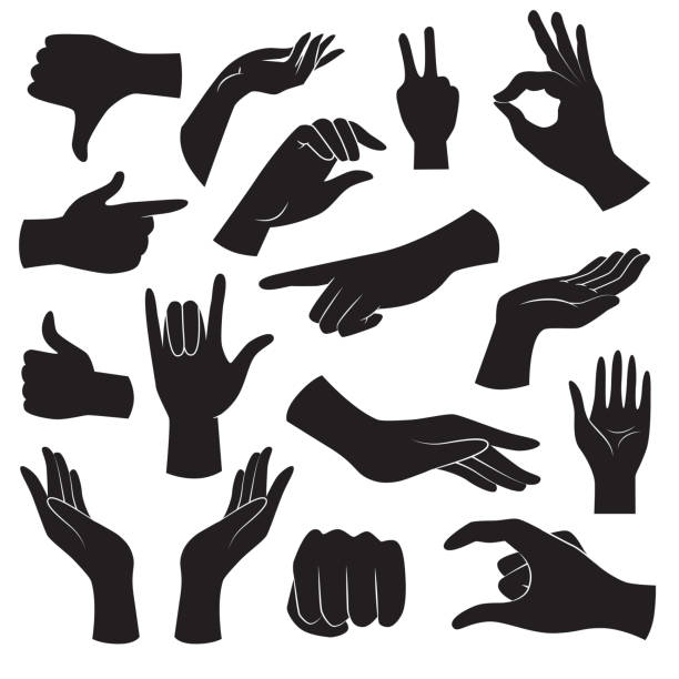 коллекция значков жестов рук. векторное искусство. - giving human hand female isolated stock illustrations