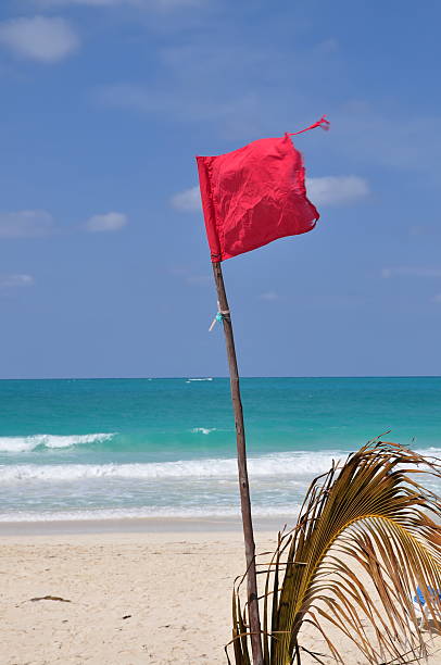 Red warning flag stock photo