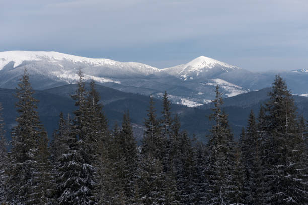 istock Winter landscape with mountain tops in the snow 1041126948