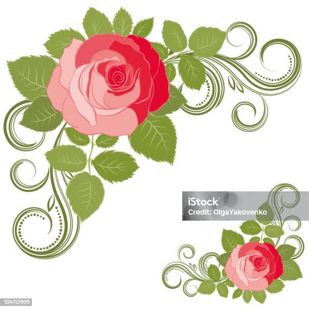 Rose E Curl - Immagini vettoriali stock e altre immagini di Amore - Amore, Arabesco - Motivo ornamentale, Bellezza