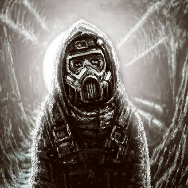istock Soldier in gas mask. Infection area. 1041134184