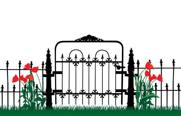 Vector illustration of Spring Tulips Garden Gate