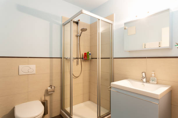istock Heavenly bathroom with shower and sink 1041143974