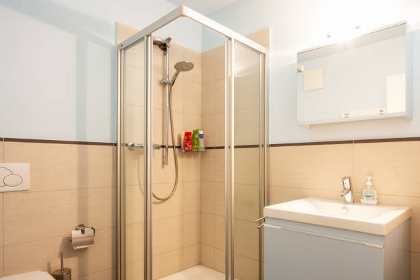 istock Heavenly bathroom with shower and sink 1041144032