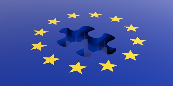 3d rendering european union flag, missing puzzle piece