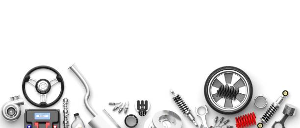 istock Various car parts and accessories on white background. 3d illustration 1041149200