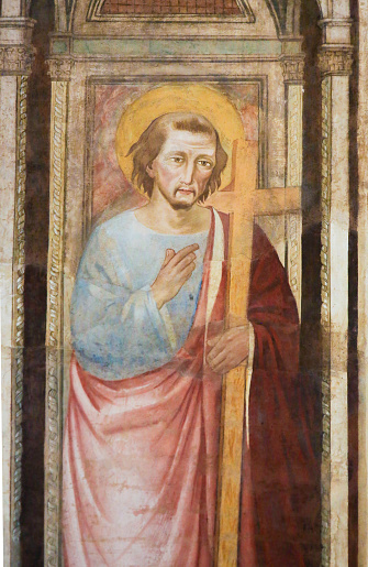 Fresco of Saint Peter at the Basilica Santa Croce, Florence, Italy.