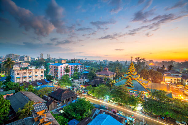 istock Yangon skyline with beautiful sunrise 1041150298
