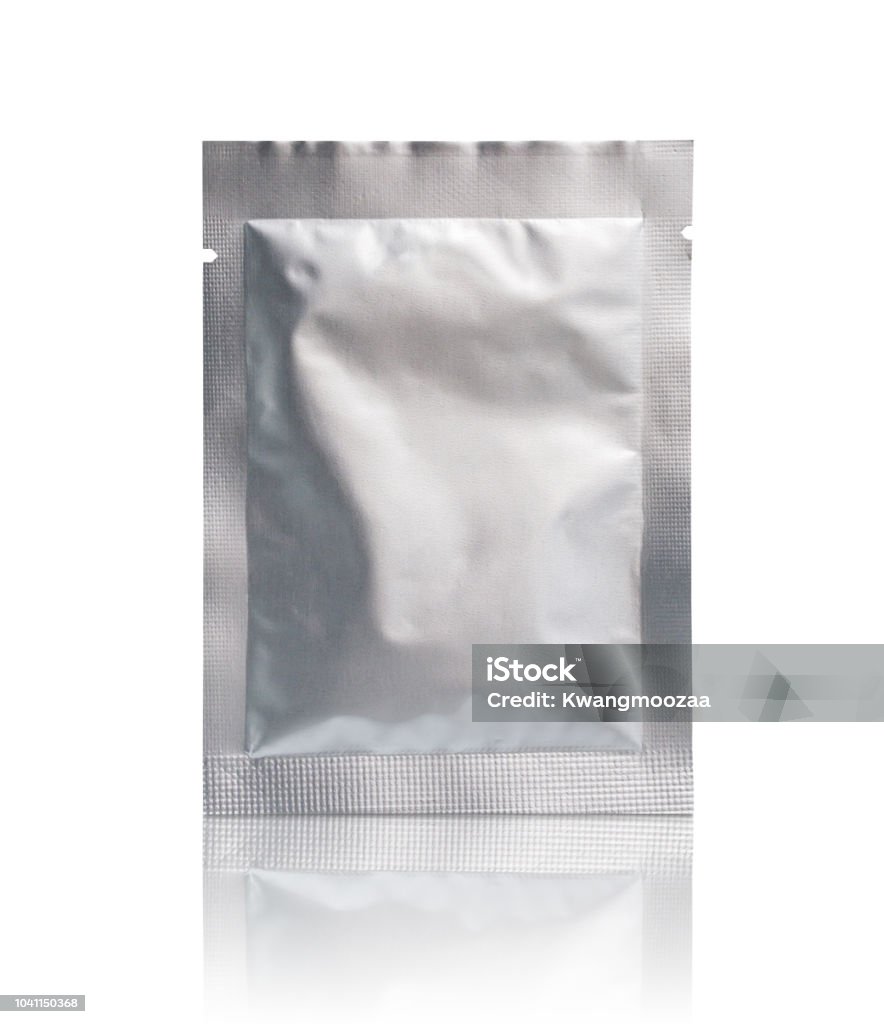blank foil sachet packaging isolated on white background with clipping path Foil - Material Stock Photo