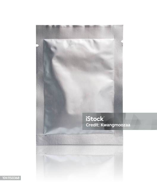 Blank Foil Sachet Packaging Isolated On White Background With Clipping Path Stock Photo - Download Image Now
