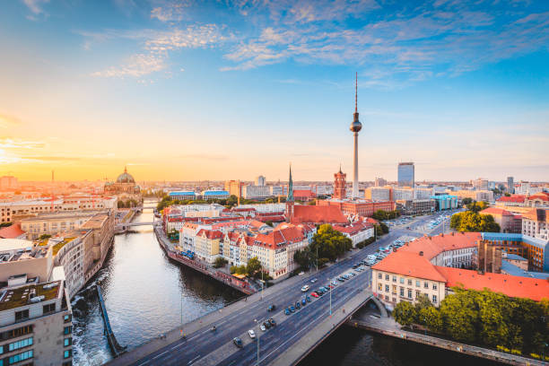 istock Berlin skyline with Spree river at sunset, Germany 1041150696