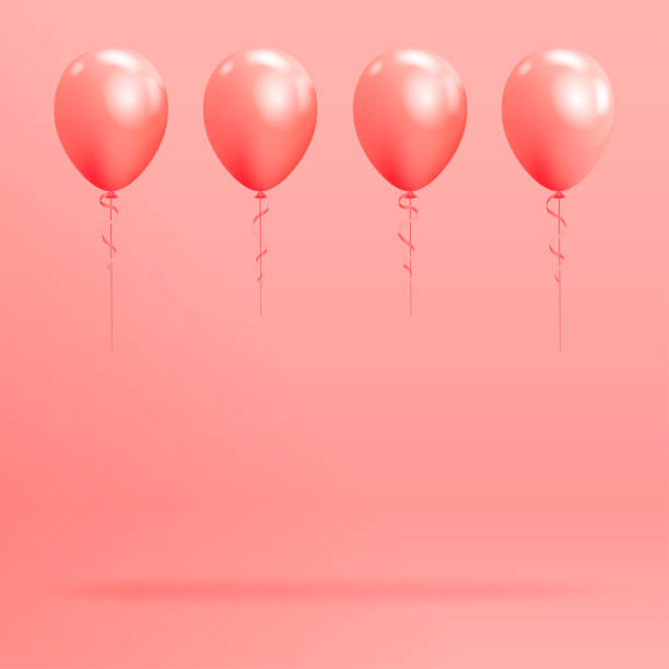 istock Set of realistic glossy helium balloons floating on pink background. Vector 3D balloons for birthday, party, wedding or promotion banners or posters. Vivid illustration in pastel colors. 1041153226