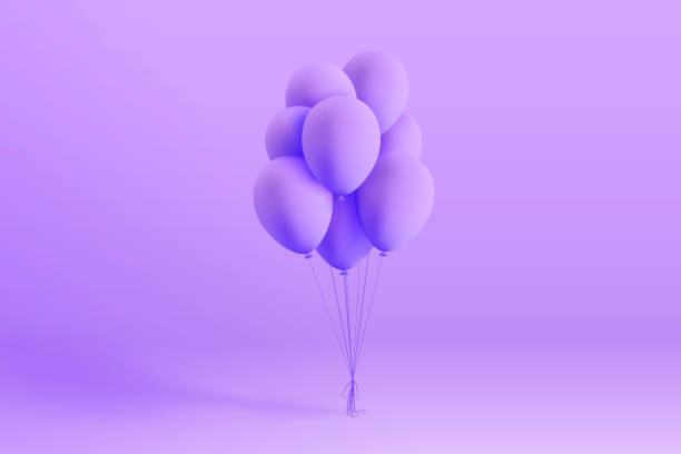 istock Set of realistic mat helium balloons floating on purple background. Vector 3D balloons for birthday, party, wedding or promotion banners or posters. Vivid illustration in pastel colors. 1041153244