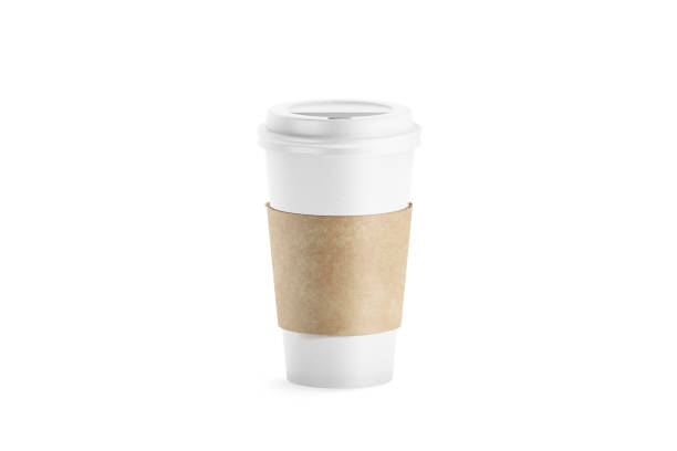 istock Blank white paper cup with craft sleeve holder mockup 1041154328